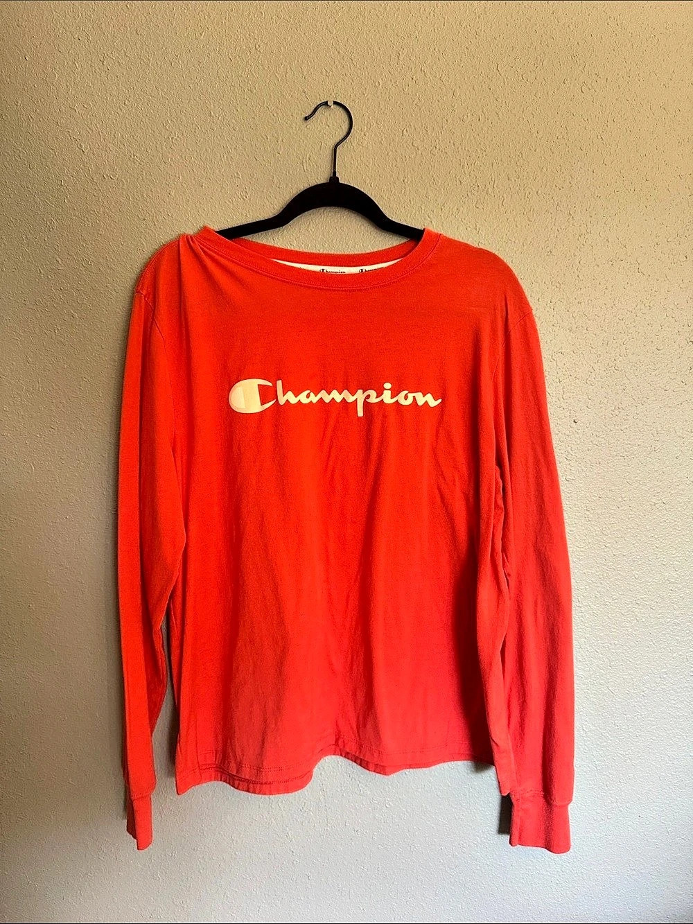 Champion Classic Long-Sleeve Tee, Script Logo Long Sleeve Tee Red Large